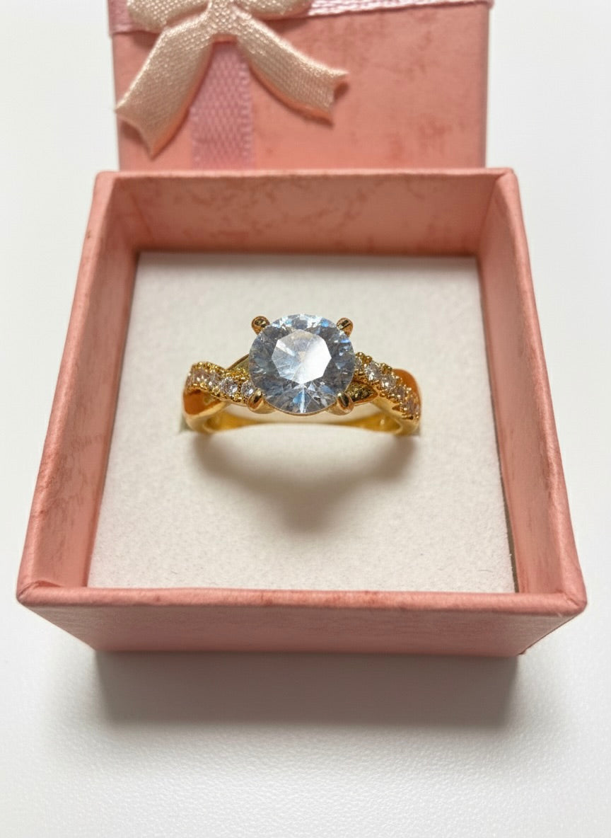 Adjustable Solitaire CZ Ring – Gold Finish