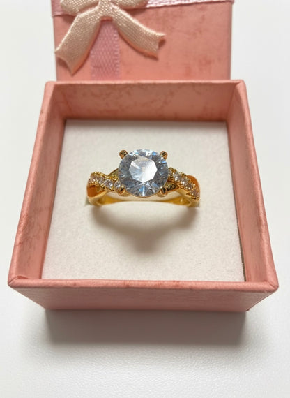 Adjustable Solitaire CZ Ring – Gold Finish