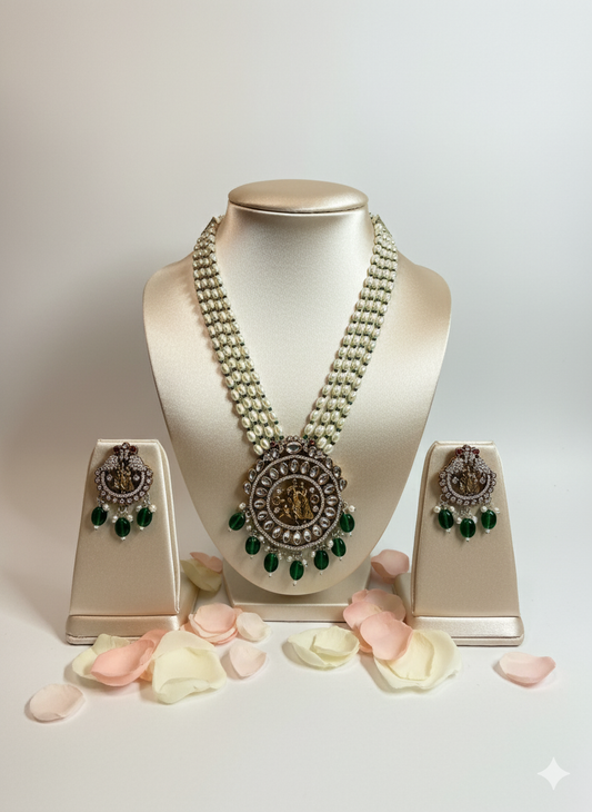 Regal Green Pearl Temple Jewellery Set