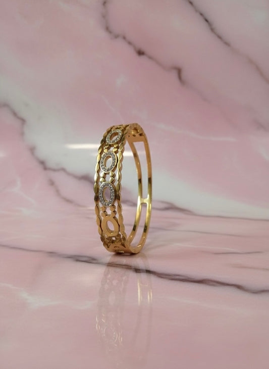 Gold Geometric Oval Crystal Bangle – Designer Style | Tarnish-Free | Premium Finish