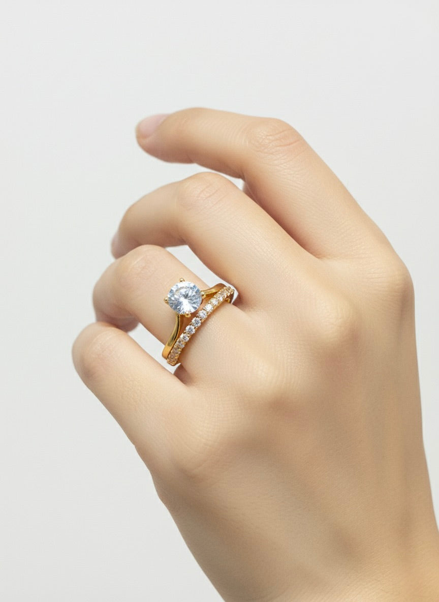 Classic Solitaire CZ Ring – Adjustable Gold Finish