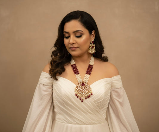 Royal Red & Pearl Bridal Necklace Set