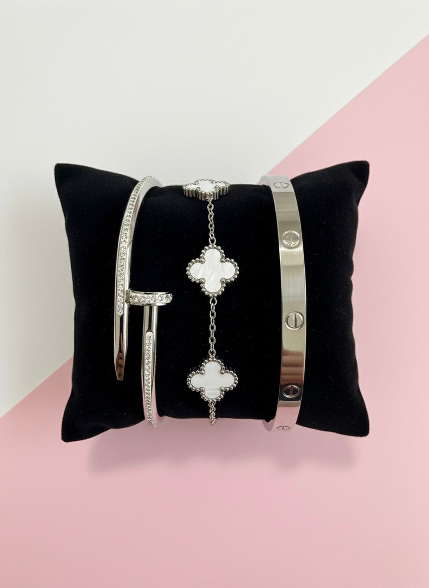 Luxury CZ Bracelet Set – Silver Finish