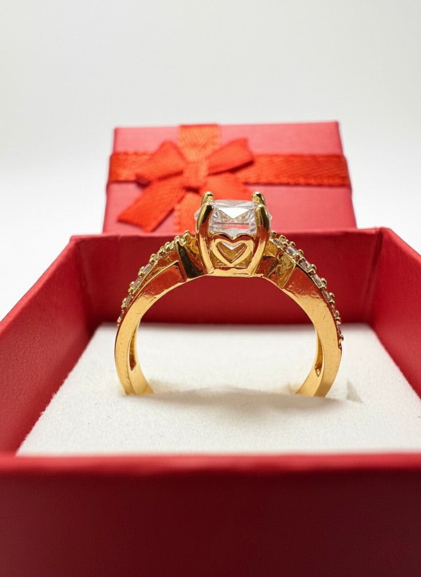 Adjustable Solitaire CZ Ring – Gold Finish
