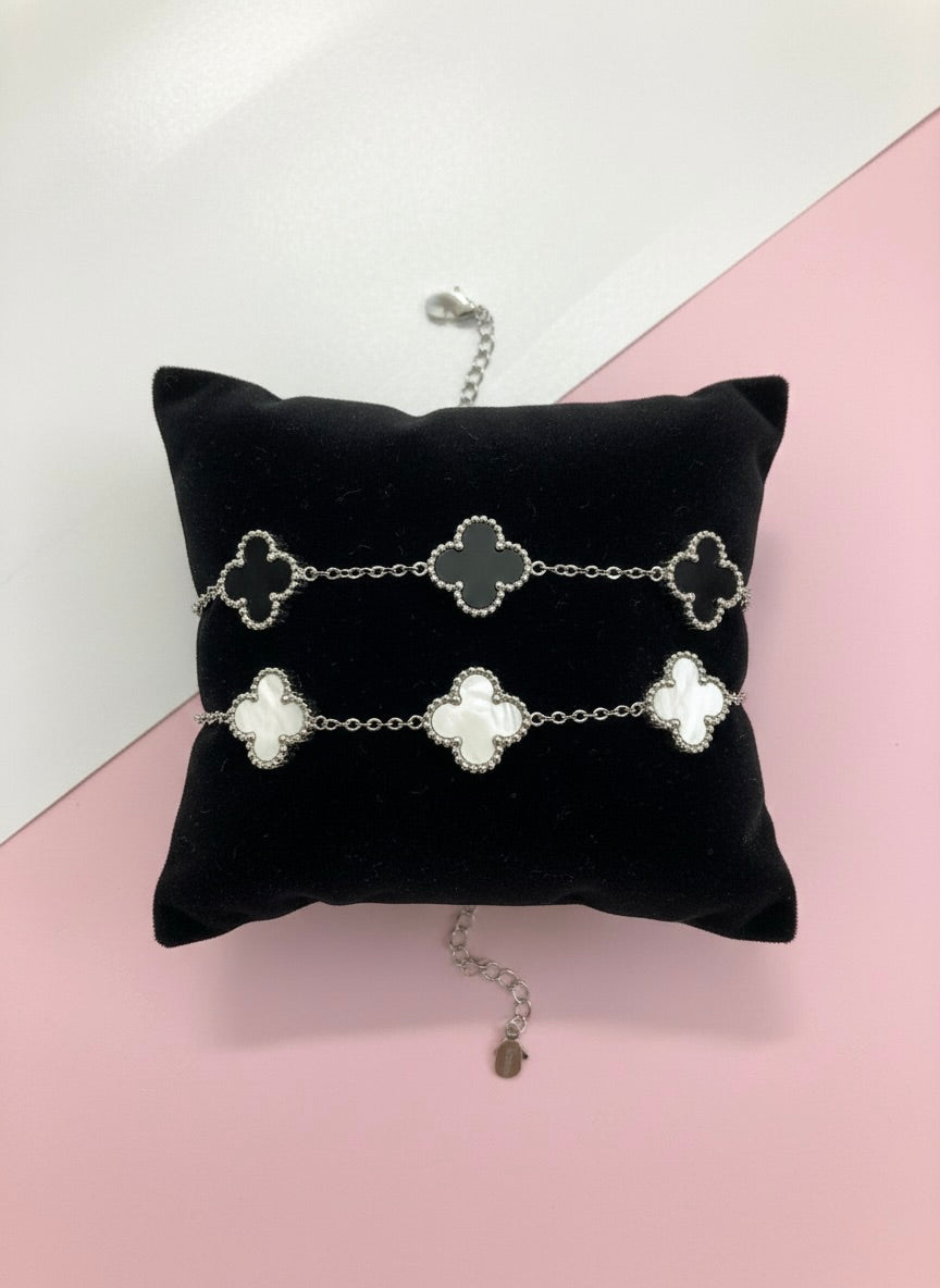 Adjustable Double-Layer Clover Bracelet – Silver Finish