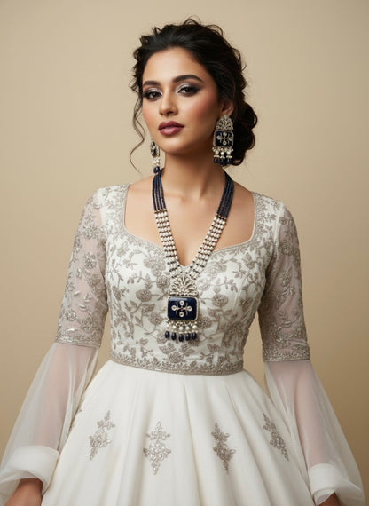 Royal Blue Kundan Pearl Necklace Set