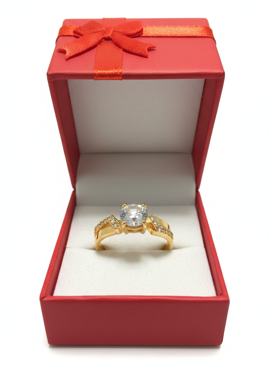 Adjustable Solitaire CZ Ring – Gold Finish