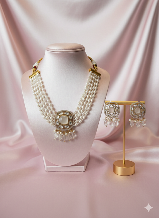 Ivory Kundan Pearl Choker Necklace Set