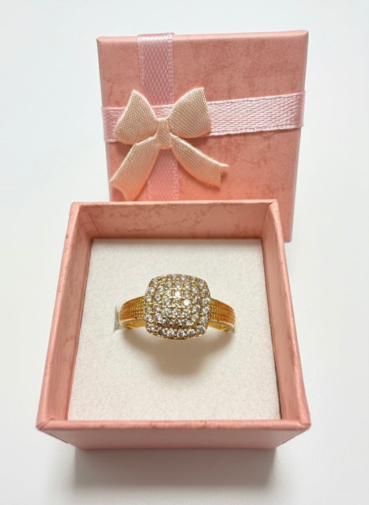 Adjustable Cushion-Cut Pavé CZ Ring – Gold Finish
