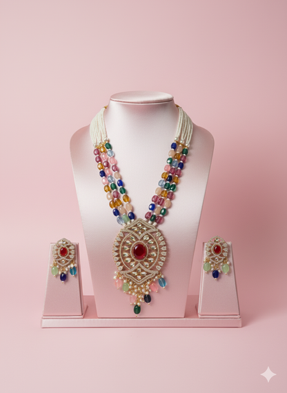 Multicolor Kundan Pearl Necklace Set