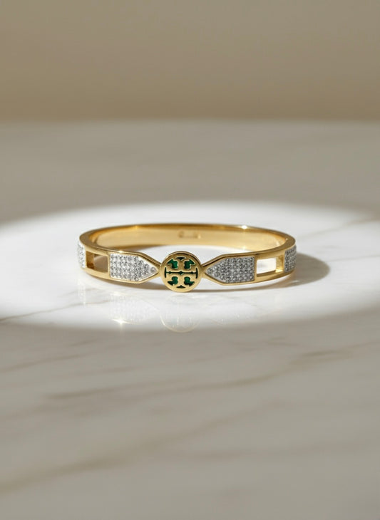 Gold Plated Green Emblem Crystal Bangle Bracelet