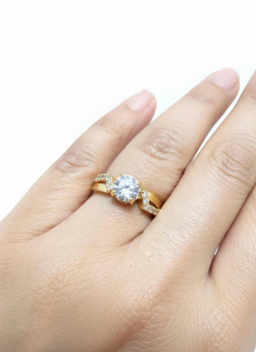 Adjustable Solitaire CZ Ring – Gold Finish