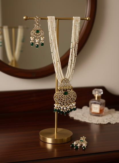 Emerald Kundan Pearl Necklace Set