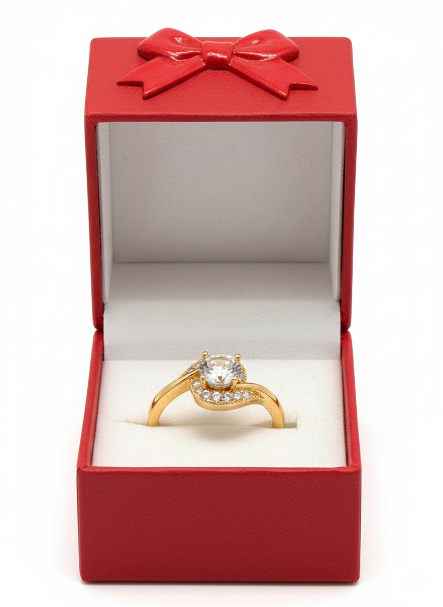 Adjustable Swirl Solitaire CZ Ring – Gold Finish