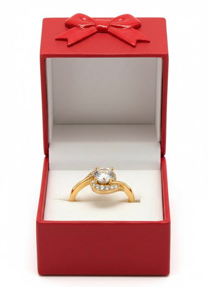 Adjustable Swirl Solitaire CZ Ring – Gold Finish
