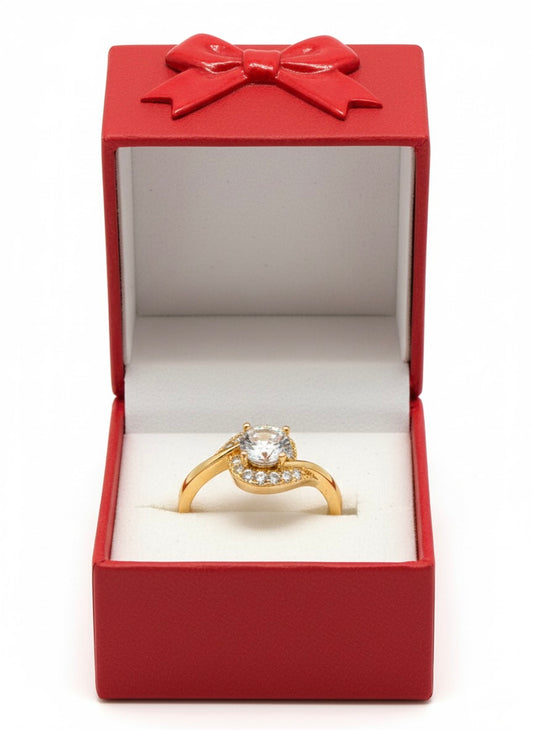 Adjustable Swirl Solitaire CZ Ring – Gold Finish