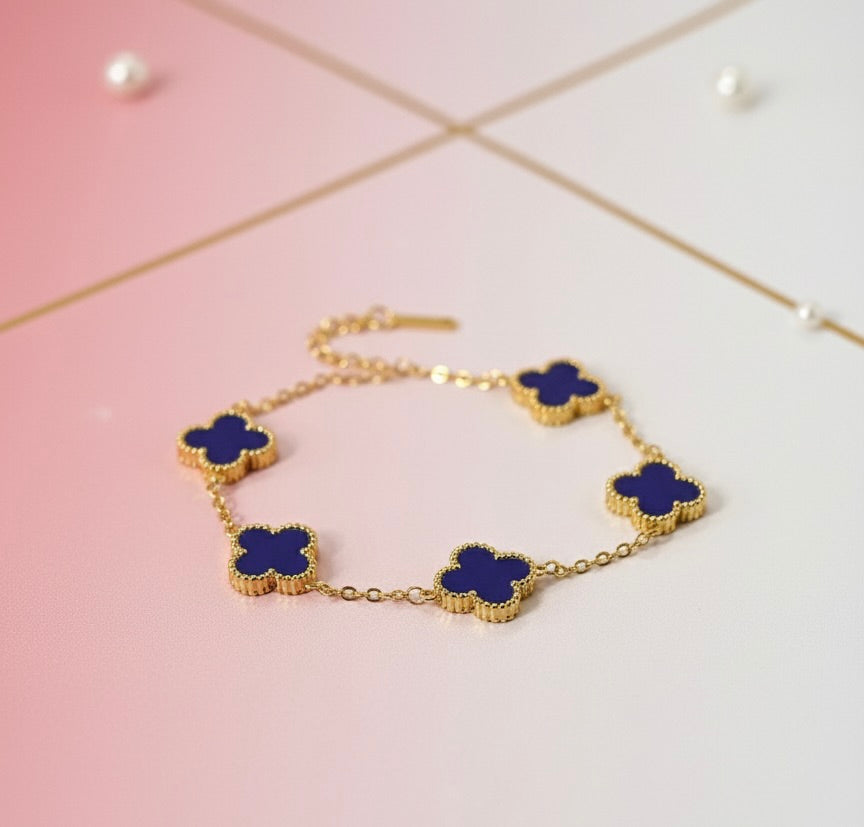 Blue Clover Charm Bracelet – Elegant Gold Finish