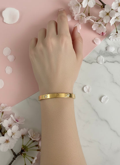 Gold Plated Classic Screw Design Bangle Bracelet with Crystals