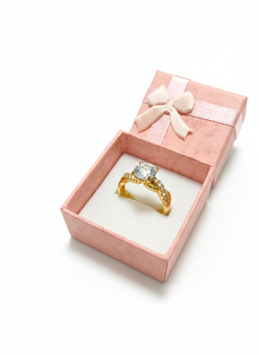 Adjustable Solitaire CZ Ring – Gold Finish