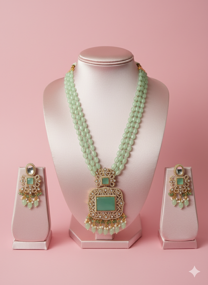 Mint Green Kundan Pearl Necklace Set