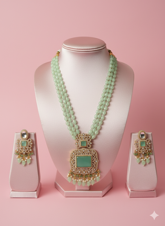 Mint Green Kundan Pearl Necklace Set