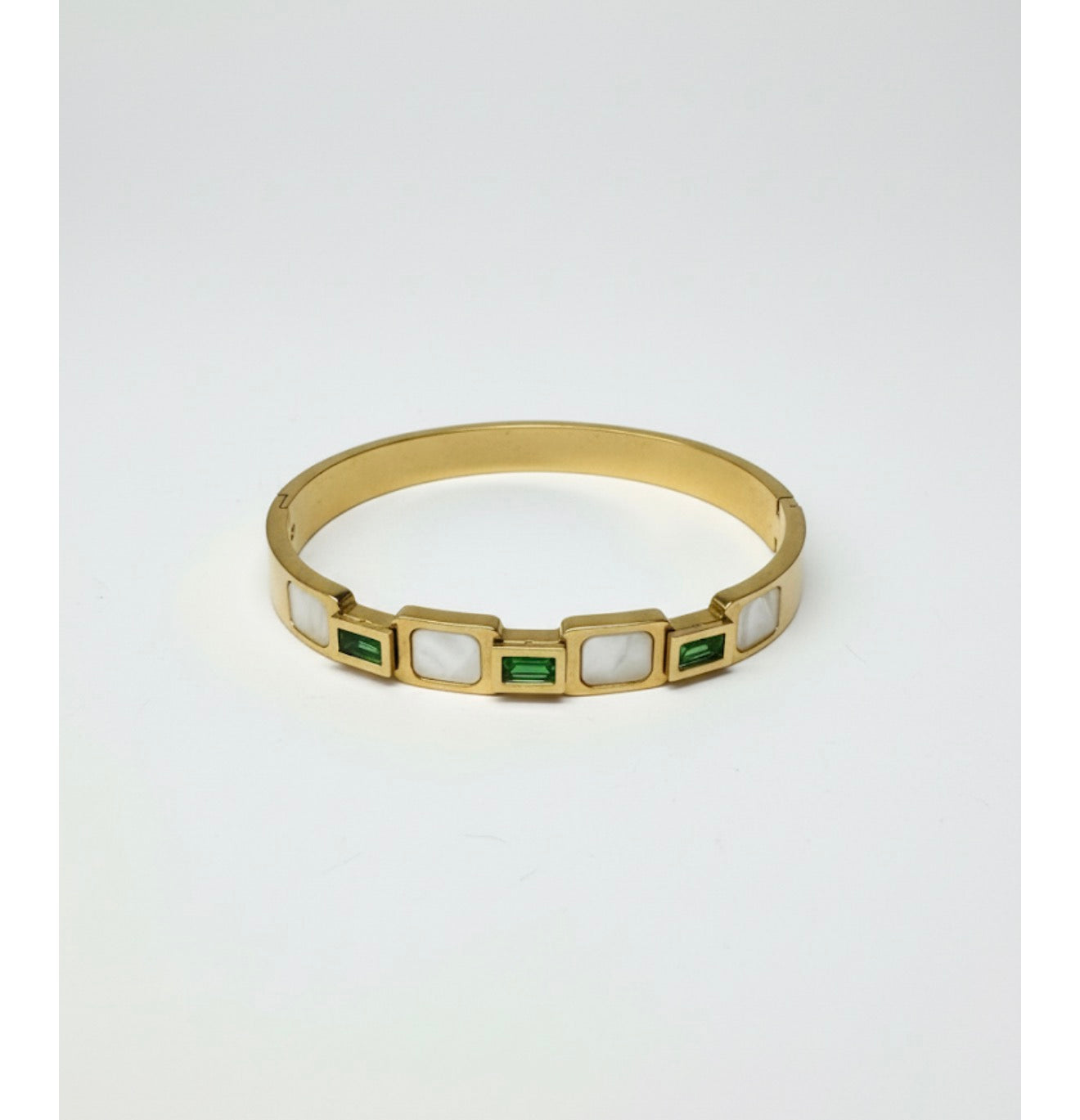 Emerald & Mother of Pearl Bangle Bracelet – Luxury Gold Finish
