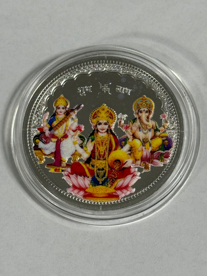 Lakshmi Ganesh Saraswati Colour Silver Coin – 10g Pure 999 Silver