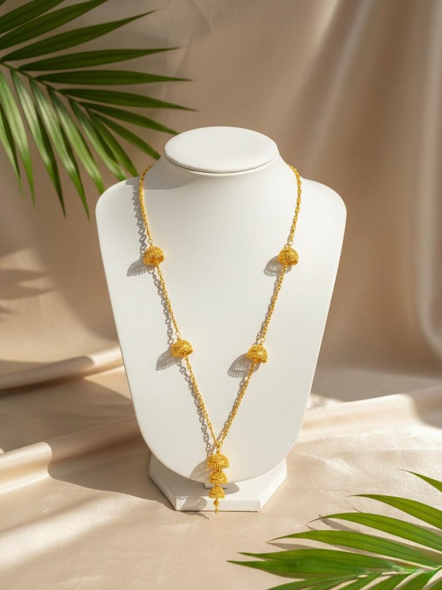 006 Gold Tone Long Mala Necklace | Elegant Beaded Design