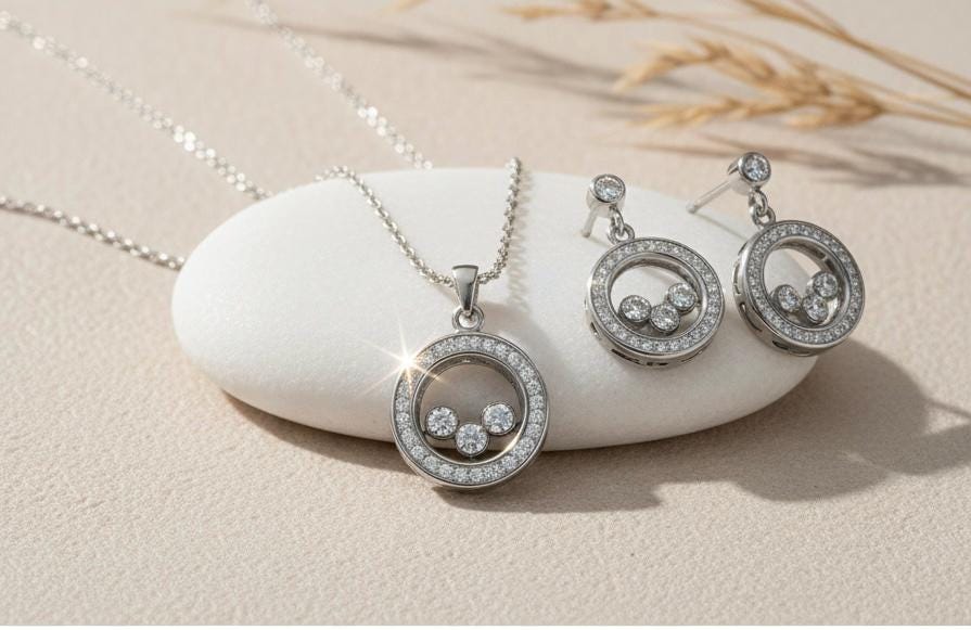 Handmade 925 Sterling Silver Necklace & Earrings Set with Cubic Zirconia