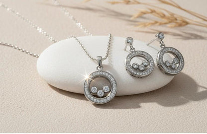 Handmade 925 Sterling Silver Necklace & Earrings Set with Cubic Zirconia