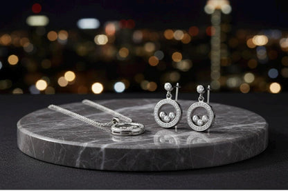 Handmade 925 Sterling Silver Necklace & Earrings Set with Cubic Zirconia