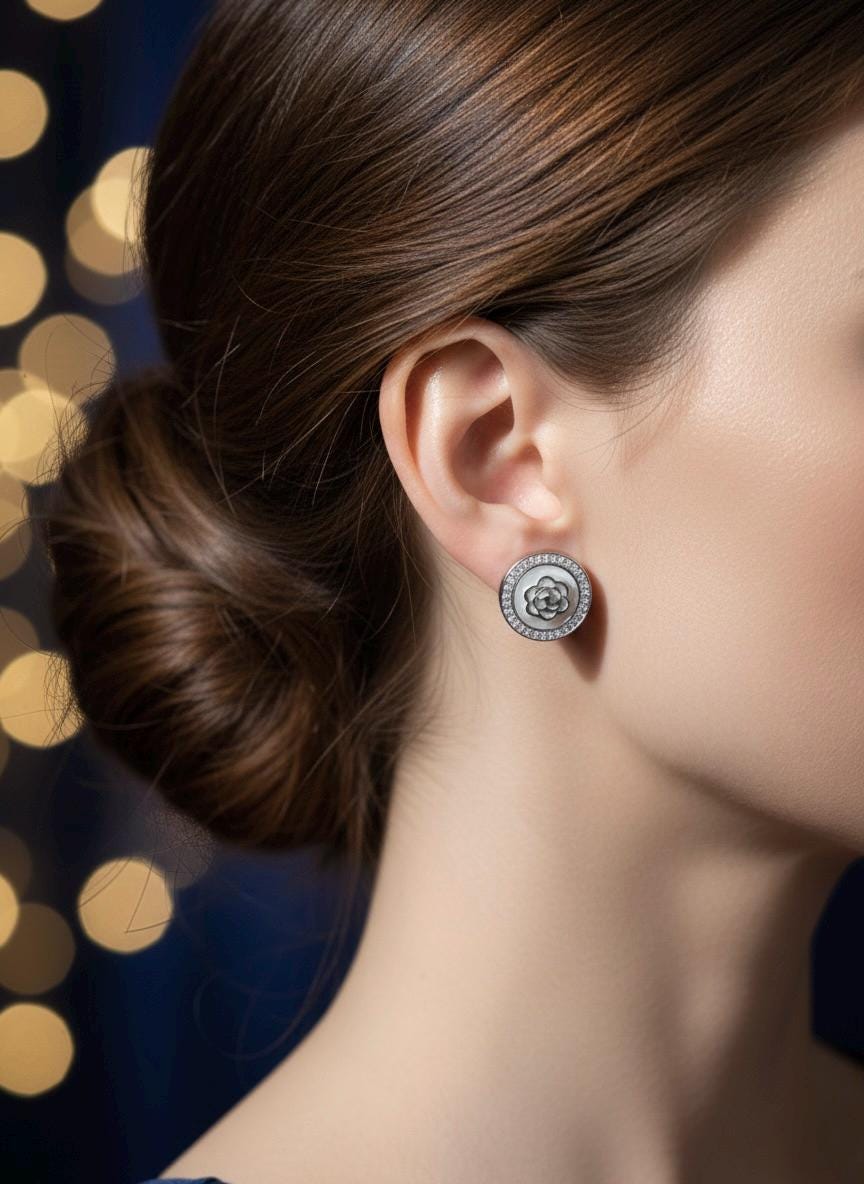 Handmade 925 Sterling Silver Floral Earrings with Mother of Pearl & Cubic Zirconia