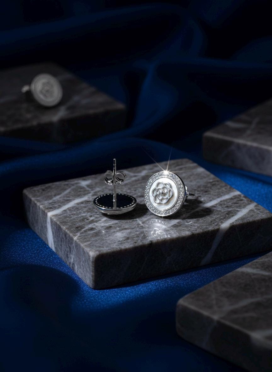 Handmade 925 Sterling Silver Floral Earrings with Mother of Pearl & Cubic Zirconia