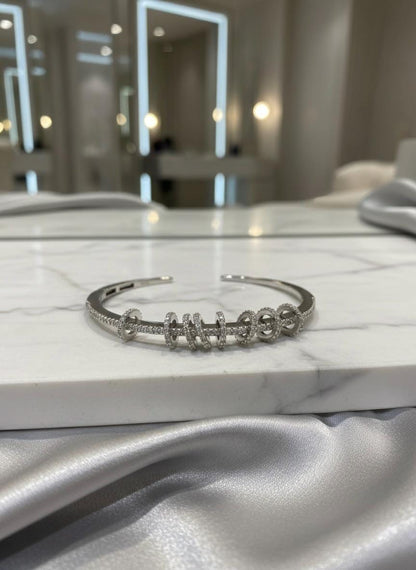 Handmade 925 Sterling Silver Open Bangle with CZ Sparkling Rings