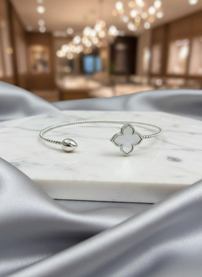 Handmade 925 Sterling Silver Clover Bracelet – Mother of Pearl Design