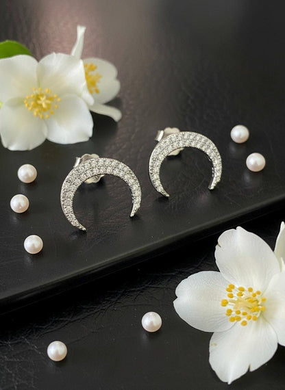 Handmade Hallmarked 925 Sterling Silver Crescent Moon Earrings