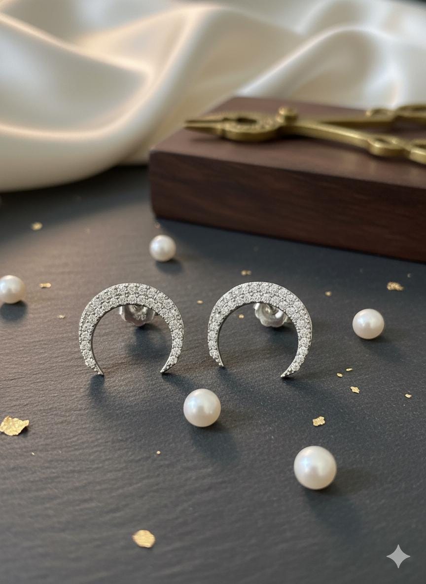 Handmade Hallmarked 925 Sterling Silver Crescent Moon Earrings