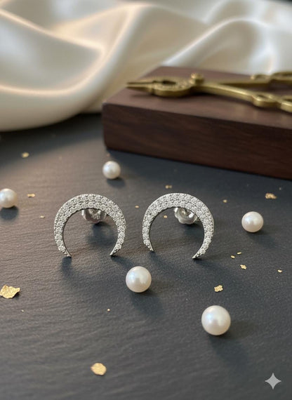 Handmade Hallmarked 925 Sterling Silver Crescent Moon Earrings