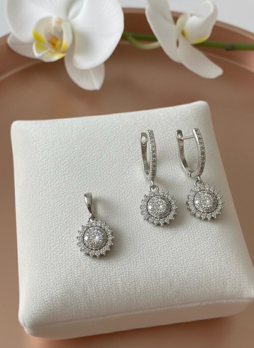 Handmade Elegant 925 Sterling Silver Pendant & Earrings Set