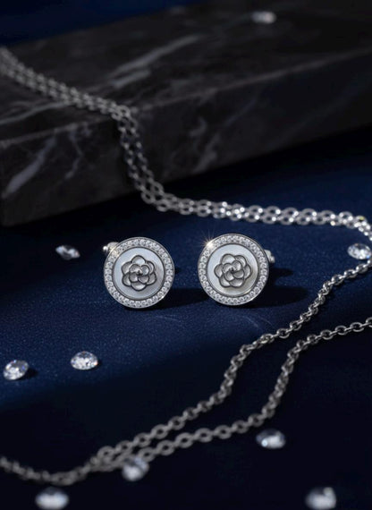 Handmade 925 Sterling Silver Floral Earrings with Mother of Pearl & Cubic Zirconia