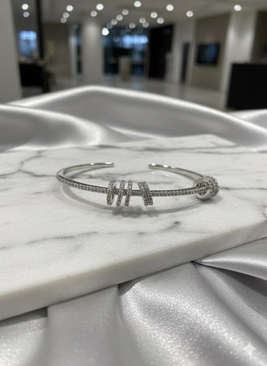 Handmade 925 Sterling Silver Open Bangle with CZ Sparkling Rings